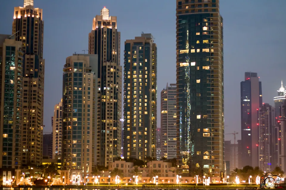 A historical skyline view of Downtown Dubai.